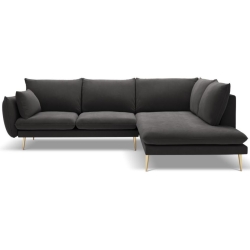 Corner side: Rights Kolor tapicerki: Dark grey Colours of the Milo Casa feet: Gold Aksamite: Dark Grey Blu18 