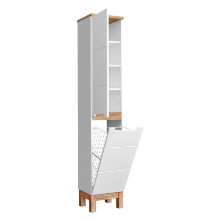 2D bathroom pedestal with laundry basket Bali White COMAD