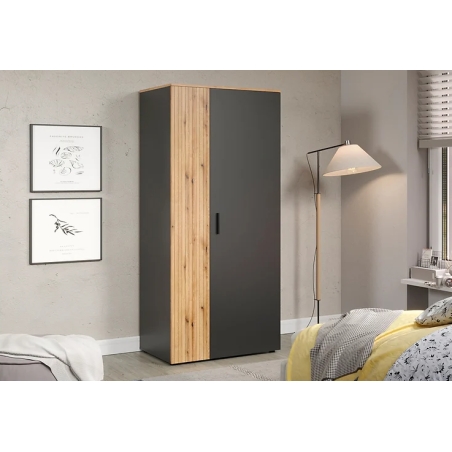 Esteban 90cm wardrobe SZF2D/90 graphite/oak evok BRW