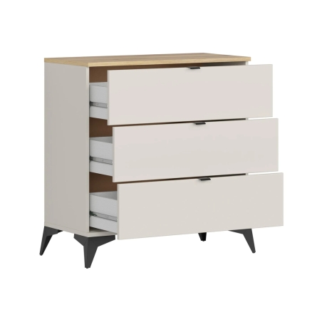 Komoda Glamour 85 cm z 3 szufladami kaszmir/dąb mauvella Black Red White
