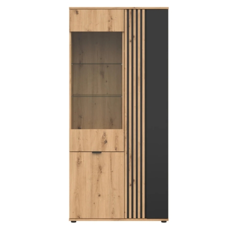 Vabres 90 cm vitrine with 3 doors oak artisan lamella Black Red White
