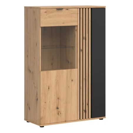 Vabres 90 cm vitrine with 2 doors oak artisan laths Black Red White