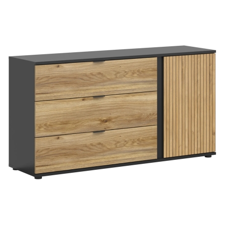 Luen 143 cm chest with doors and 3 drawers oak tegola/oak mauvella Black Red White