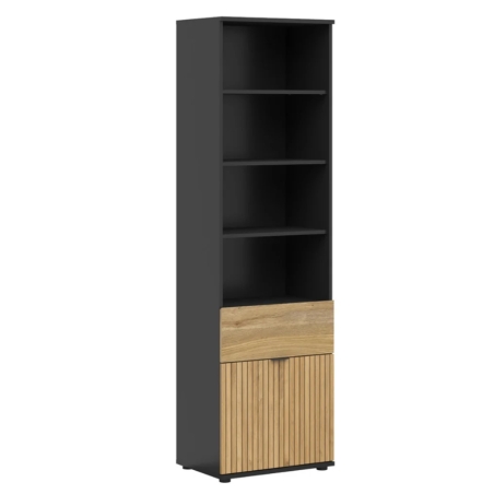 Luen 57 cm bookcase with doors and drawer oak tegola/oak mauvella Black Red White