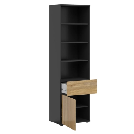 Regał Luen 57 cm z drzwiami i szufladą dąb tegola/dąb mauvella Black Red White