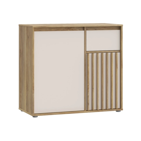 Eliston 89 cm chest with 2 doors and drawer oak mauvella/sand Black Red White