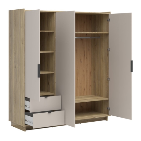 Three-door wardrobe Dalva 180 cm with 2 drawers oak mauvella/kashmir Black Red White