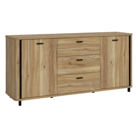 Falam 164 cm chest with 2 doors and drawers and oak mouvelle Black Red White