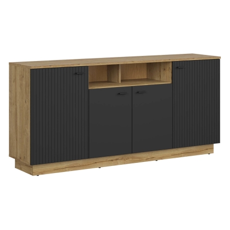 Zenda 180 cm four-door chest with shelf oak waterford/black Black Red White