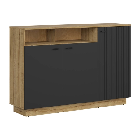 Zenda 150 cm three-door chest with shelf oak waterford/black Black Red White