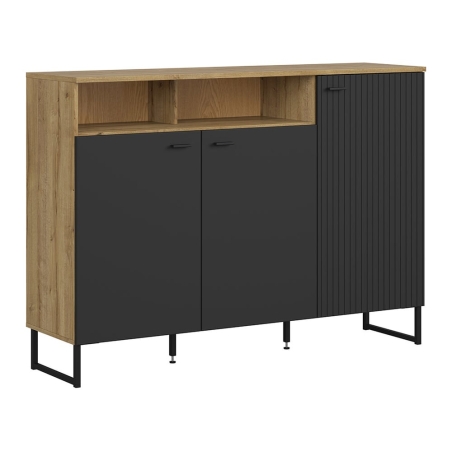 Zenda 150 cm three-door chest with shelf metal legs oak waterford/black Black Red White