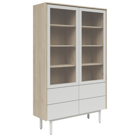 Ema 105 cm vitrine with 2 doors and 4 drawers jackson hickory walnut/light grey Black Red White