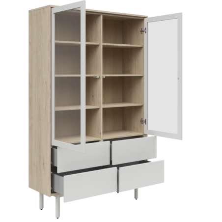 Ema 105 cm vitrine with 2 doors and 4 drawers jackson hickory walnut/light grey Black Red White