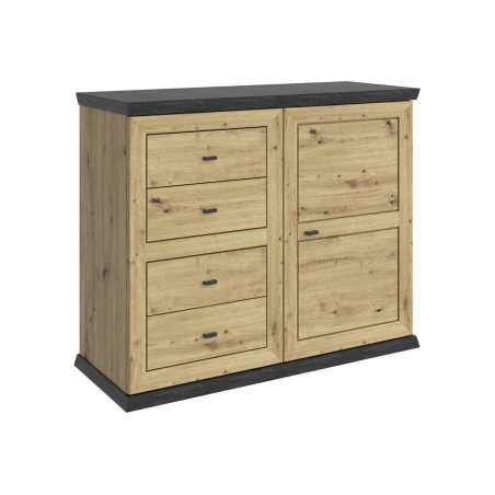 Chest of drawers Benton 108 cm with doors and 4 drawers oak artisan Black Red White