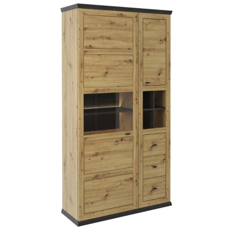 Benton 110 cm cabinet with 2 doors and 3 drawers LED lighting oak artisan Black Red White