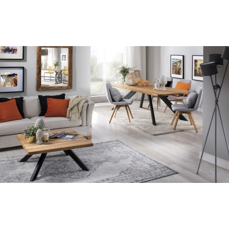 Stół Levante 200x100 + 2x60 lity dąb czarne nogi loft Remo